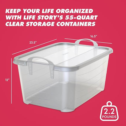 Life Story 12 Pack Light Duty Stackable Storage Bin, 55 Quart Home Organizer, Versatile Lightweight Locking Bins with Carrying Handles, Clear