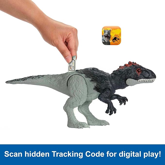 Mattel Jurassic World Wild Roar Dinosaur Toy with Sound & Attack Move, Eocarcharia Posable Action Figure Includes Digital Play, 11 inches Long