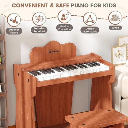 Kids Piano Keyboard, 37 Keys Wooden Digital Piano for Kids, Mini Baby Piano Toy, Music Educational Instrument Toy for 2+ Girls and Boys (Brown)