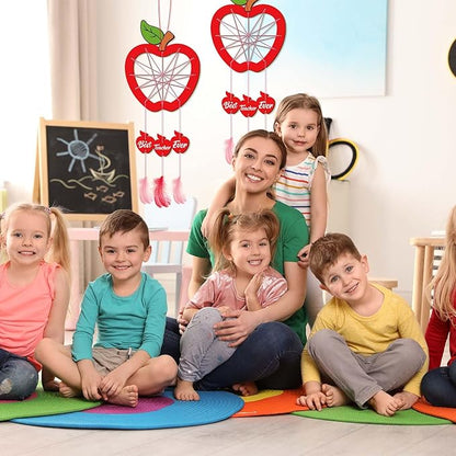Fennoral 6 Pack Teacher Appreciation Dream Catcher Craft Kit for Kids Paint You Own Apple Dream Catcher DIY Coloring Wooden Art and Craft for Classroom Art Activity Teacher Appreciation Gifts