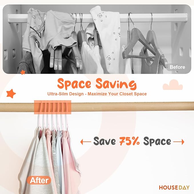 HOUSE DAY Premium Baby Hangers 20 Pack, 11 Inch Kids Plastic Hangers White, Slim Childrens Hangers for Infant, Toddler, and Child Clothes, Durable Baby Clothes Hangers for Closet