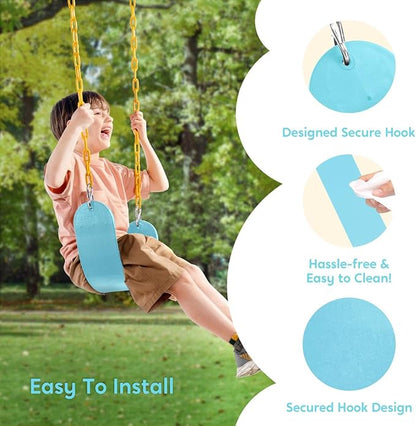 TURFEE Swing for Outdoor Swing Set - Pack of 1 Seat Replacement Kit with Heavy Duty Chains - Backyard Swingset Playground Accessories for Kids (Blue 2)