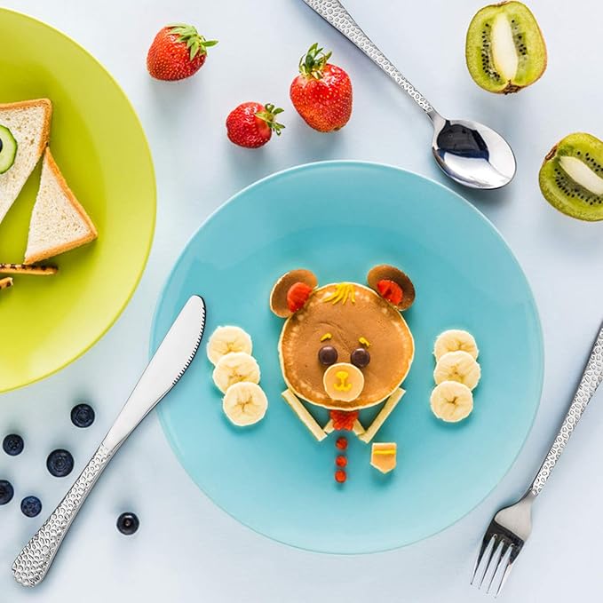 HaWare 9-Piece Toddler Kids Silverware Flatware Set, Stainless Steel Hammered(Adult Look) Preschooler Eating Utensils, Adult Diet Tableware, Includes 3 Spoons 3 Forks 3 Butter Knives, Dishwasher Safe