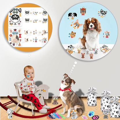 122Pcs Dog Party Favors Gift Set for Kids Dog Birthday Party Supplies Include 12 Dog DIY Face Stickers 12 Dog Bags 12 Keychains 12 Bracelets 50 Stickers for Puppy Party Favors