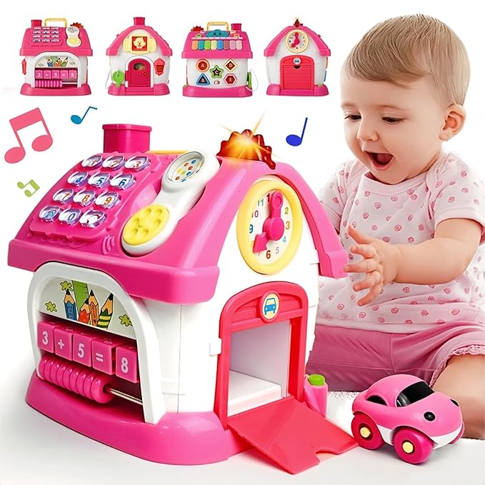 Montessori 8-in-1 Bilingual Musical Activity House | EN/ES Learning Toy with Volume Control & Travel Handle | Develops Fine Motor Skills for 1-3 Year Old Toddlers & First Birthday Gift