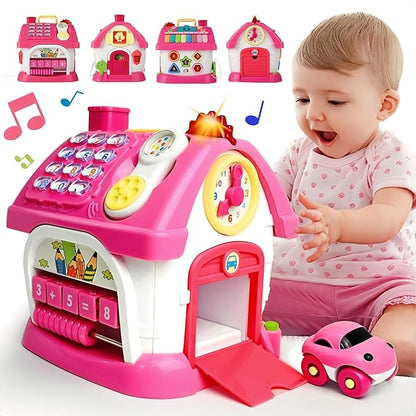 Montessori 8-in-1 Bilingual Musical Activity House | EN/ES Learning Toy with Volume Control & Travel Handle | Develops Fine Motor Skills for 1-3 Year Old Toddlers & First Birthday Gift