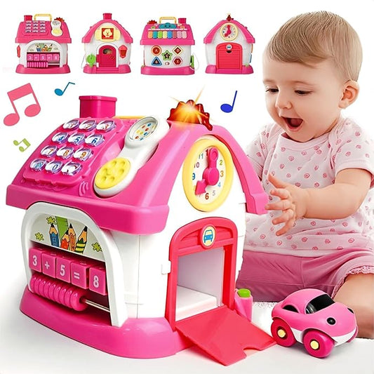 Montessori 8-in-1 Bilingual Musical Activity House | EN/ES Learning Toy with Volume Control & Travel Handle | Develops Fine Motor Skills for 1-3 Year Old Toddlers & First Birthday Gift
