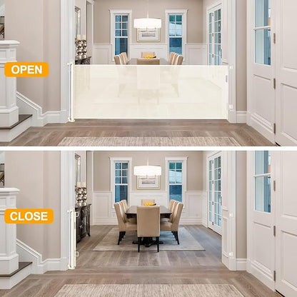 180 Inch Extra Long Baby Gate Extra Wide Dog Gates for Large Openings Extra Large Baby Gate Dog Gate for Doorways Extra Wide Retractable Baby Gates Extra Wide Indoor Outdoor Retractable Gate (Beige)