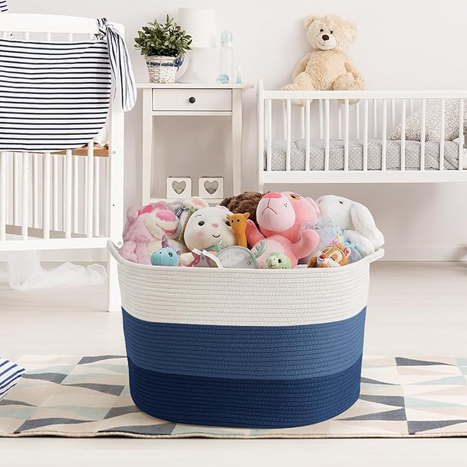 Maliton XXX Large Cotton Rope Blanket Basket, 22" x 22" x 14" Storage Baskets for Organizing, Kids Dog Toy Storage Box Organizer Bins, Blanket Holder for Living Room, Bedroom, Kids Room, Bathroom