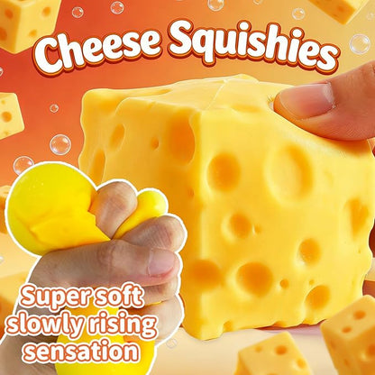 2 Packs Yellow Cheese Squishy Slow Rising, Squishy Squeeze Cheese Block, Soft Novelty Toy, Stress Balls for Adults Rebounding Sensory Squishys Cheese