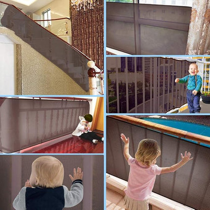 Child Safety Net - 10ft L x 2.5ft H, Balcony, Patios and Railing Stairs Netting, Safe Rail Net for Kids/Pet/Toy, Sturdy Mesh Fabric Material (Brown)
