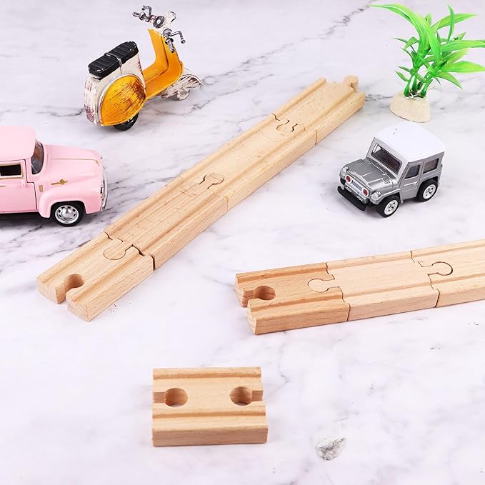 16 Pcs Straight Wooden Tracks Expansion Wood Train Track Connectors and Adapters Male Male Female Female Train Track Accessories Wood Train Track Pieces Train Bridge for Most Major Toy Trains Railway