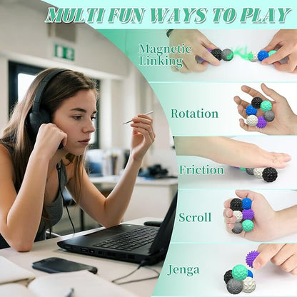 Silicone Magnetic Balls, Fidget Toys for Adults & Teens, 6PCS Stress Balls Sensory Toy, Quiet Magnet Desk Fidgets with Textured, ADHD Anxiety Relief Items, Fun Stocking Suffers Gifts (Landscape)