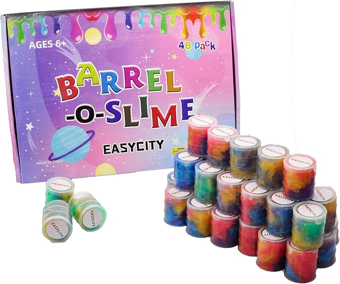48 Pack Barrel of Slime - Colorful Sludgy Gooey Fidget Kit for Sensory and Tactile Stimulation, Stress Relief, Prize, Party Favor, Christmas Stocking Stuffers