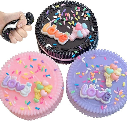 Gytera Sticky Cookie Squishies Fidget Toys Adults, Squeeze Toys Fidget Toys for Autism, Stress Balls for Adults Fidgets Birthday Easter Basket Stuffers(3 Pack Pink Black Purple)
