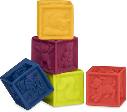 B. toys – Baby Blocks & Stacking – 10 Numbered Blocks & 5 Colorful Rings – Building Play Set for Infants – Educational Toys – One Two Squeeze & Stacking Stones – 6+ Months