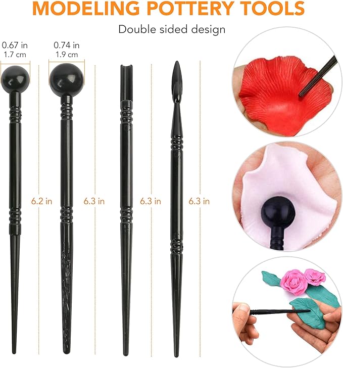 LotFancy 30PC Polymer Clay Tools Kit - Premium Stainless Steel & Wooden Handle Sculpting Tools for Ceramics, Air Dry Clay, Baking, Carving, Dotting, Molding, Painting - Includes Carrying Pouch