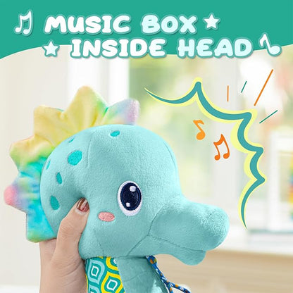 AWOTOY Baby Toys 0 to 12 Months, Musical Stuffed Animal Activity Soft Toys with Multi-Sensory Crinkle, Rattle and Textures, Infant Tummy Time Toys for Newborn Boys, Seahorse, Blue