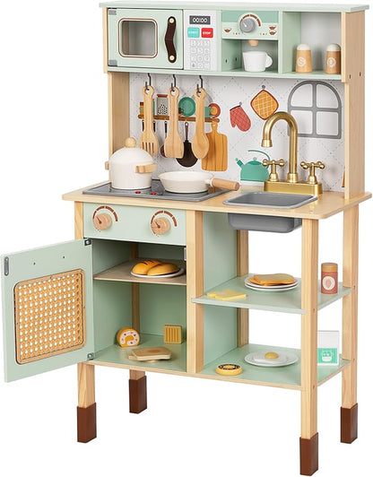 Play Kitchen, Kids Play Kitchen with Real Light & Sounds, Toy Kitchen for Toddlers with Cookware Accessories, Play Kitchen Sets for Kids Ages 4-8, Gift for Boys and Girls.