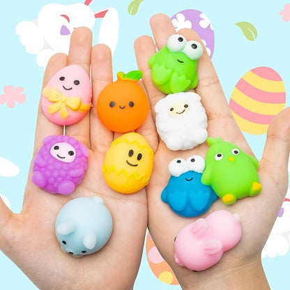 WATINC 30Pcs Easter Mochi Squeeze Toys for Easter Party Favor, Soft Kawaii Easter Bunny Chick Colorful Fruit Rabbit Stress Relief Hand Toys Fidget Toy, Birthday Gift for Kids, Easter Party Supplies