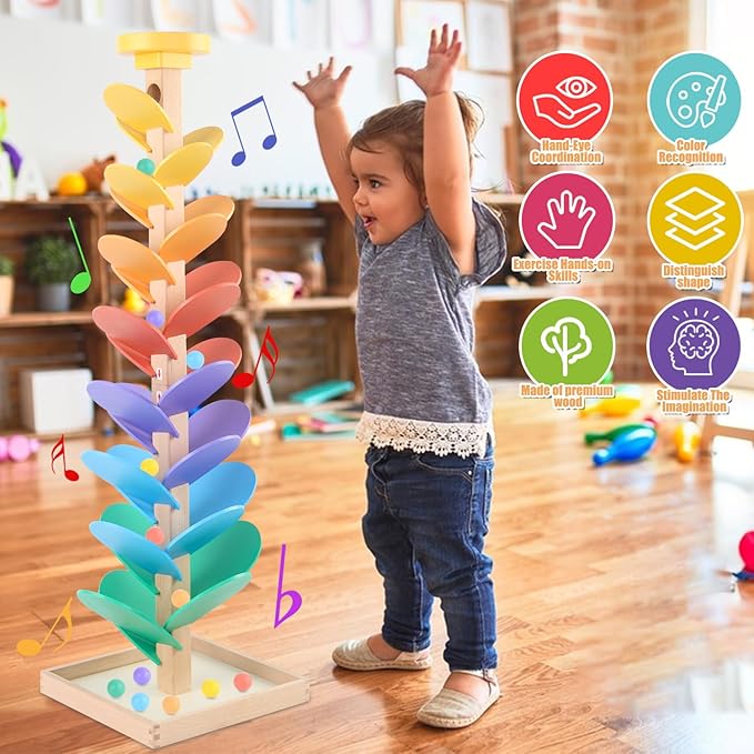 Wooden Marble Run for Kids 4-8 Boys Girls Toys Music Tree Wood Toddlers Marble Ball Run Game Leaves Toys for 3-5 Years Old Learning Montessori Color Sorting Toys Birthday Gift