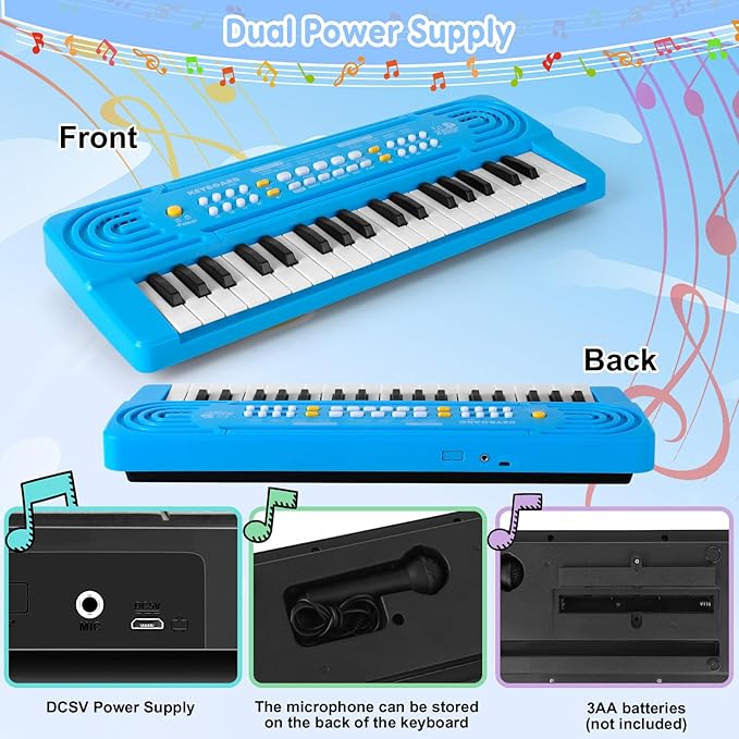 Kids Toddler Toy Piano Keyboard - 37 Key Pianos for Kid Music Toys Instruments with Microphone | Explore Creativity, Perfect Birthday for 3-8 Year Old (Blue)
