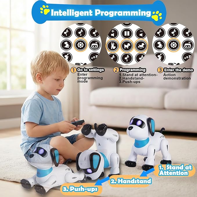 yiman Remote Control Robot Dog Toy – Programmable Smart Robot Dog for Kids 3+, Interactive Dancing & Sound, RC Stunt Toys with LED Eyes, Electronic Pet Toy for Boys & Girls Gifts (Pink)