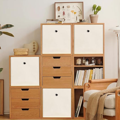 Foldable Storage Cubes Bins ,11 Inch Cloth Storage Cube Fabric Storage Box Cubes Organizer Baskets with Dual Handles for Home Organizer Set of 12 (Creamy-White)