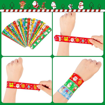 Max Fun 48pcs Christmas Slap Bracelets Party Favors Toys for Kids Xmas Party Favors Christmas Stocking Stuffers (Christmas)