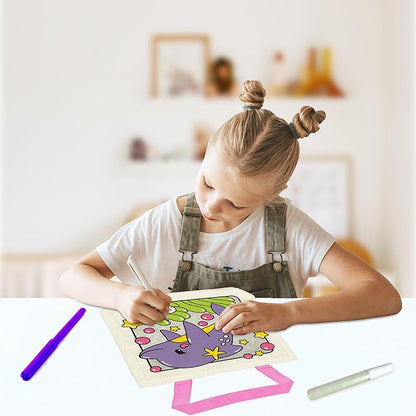 8 Pieces Kids Coloring Goodie Bags, Reusable Canvas Bag, Cute Art Party Favors, Color Your Own Bags for DIY Painting Birthday Carnival Celebration, Party Supplies Gift, Girls