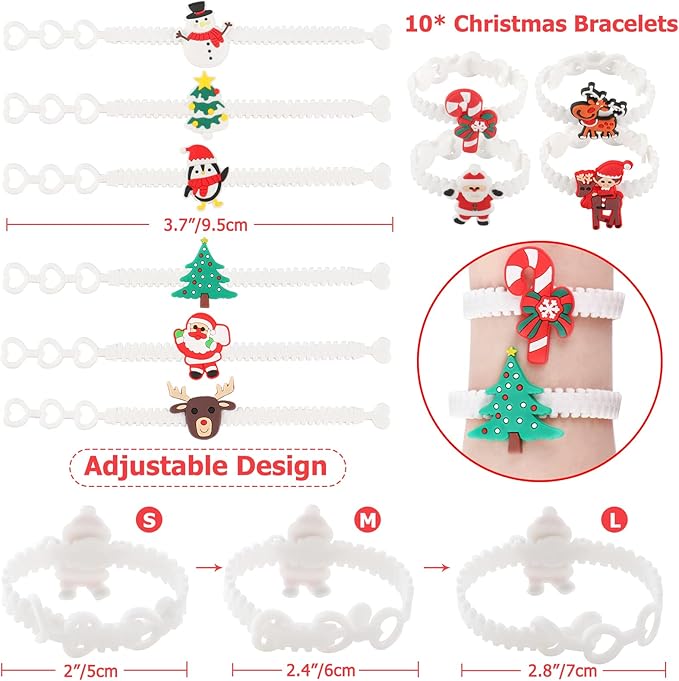 70 PCs Christmas Party Favors Kids Party Favor Bags Stamps Slap Bracelets Keychains Rings Bracelets Tattoos Xmas Classroom Gifts Prizes Stocking Stuffers Christmas Favors for Kids