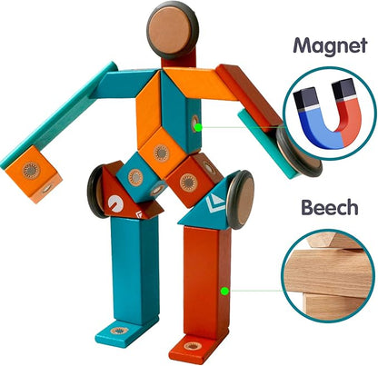 MAGBLOCK Magnetic Wooden Blocks Set, 22 Pieces STEM Travel Creativity Magnet Block Toys for 3 4 5 Year Old Age Girls Boys