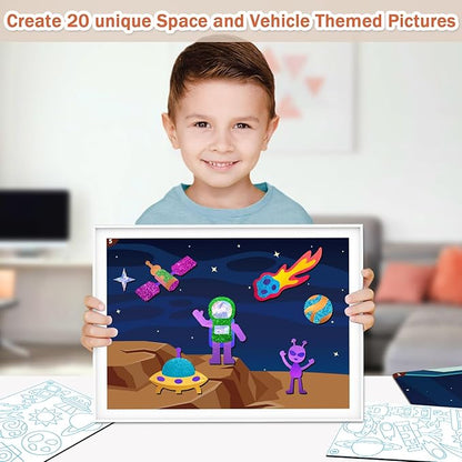 SOOVSY 200 Sheets Space Vehicles Foil Art Fun Kit for Kids, Foil Art for Kids, No Mess Art Crafts Kit DIY Creative Activity Birthday Gift Children Travel Toys for 4 5 6 7 8 9 Years Old Girls Boys