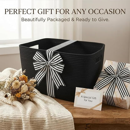 JMvicyroam Woven Blanket Basket,96L Large Storage Bin for Blankets Toys Clothes,Decorative Rope Basket for Living Room Bedroom with Handles, Black
