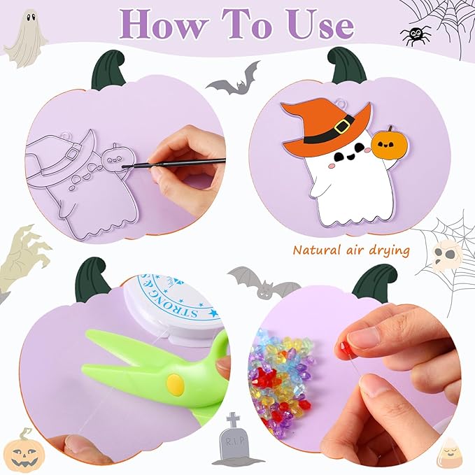 30 Set Halloween Glow in the Dark Suncatchers Kits Halloween Pumpkin Boo Bat Luminous DIY Suncatchers Crafts Make Your Own Suncatcher Paint Sun Catchers Ornaments for Halloween