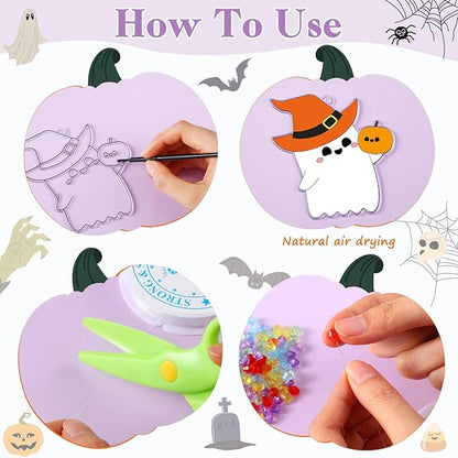 30 Set Halloween Glow in the Dark Suncatchers Kits Halloween Pumpkin Boo Bat Luminous DIY Suncatchers Crafts Make Your Own Suncatcher Paint Sun Catchers Ornaments for Halloween