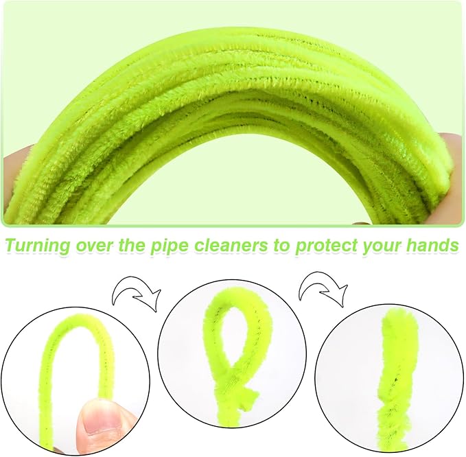 TOAOB 100pcs Pipe Cleaners Fluorescent Yellow Pipe Cleaners Chenille Stems 6mm x 12 Inch Fuzzy Sticks Crafts Supplies for DIY Art Crafts Decorations