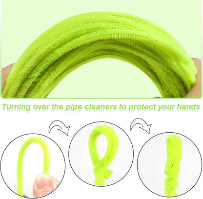 TOAOB 100pcs Pipe Cleaners Fluorescent Yellow Pipe Cleaners Chenille Stems 6mm x 12 Inch Fuzzy Sticks Crafts Supplies for DIY Art Crafts Decorations
