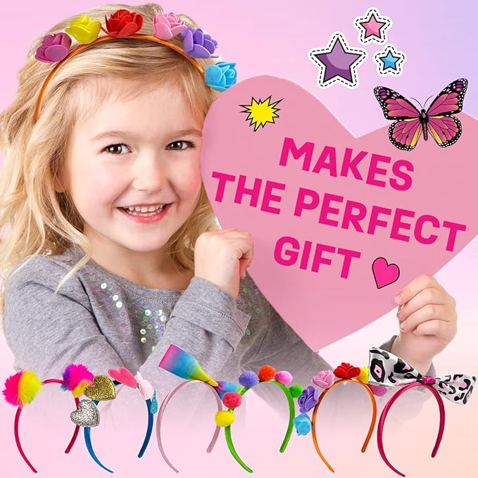 Headband Making Kit for Girls - Make Your Own Fashion Headbands - Hair Accessories Girls Crafts Ages 5-7 - DIY Arts and Crafts Birthday Gifts for 5 6 7+ Year Old Girls – 5 6 7 Year Old Girl Gift Ideas