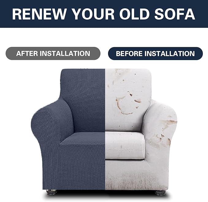 2025 New Stretch Chair Sofa Slipcovers Couch Cover for 1 Seater Furniture Protector Sofa Covers with Elastic Bottom Jacquard Fabric Small Checks for Pets, Kids - Charcoal