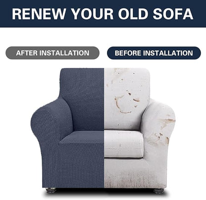 2025 New Stretch Chair Sofa Slipcovers Couch Cover for 1 Seater Furniture Protector Sofa Covers with Elastic Bottom Jacquard Fabric Small Checks for Pets, Kids - Charcoal