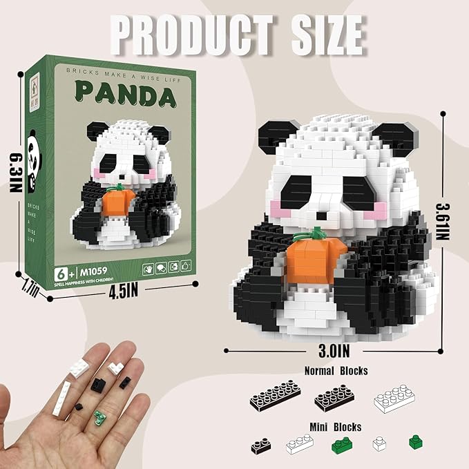 Halloween Mini Building Blocks- Helloween Sitting Panda with Pumpkin, Micro Blocks Panda Toy for Kids 6 7 8 9+, Mini Blocks Building Sets for Adults