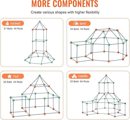 VEVOR Fort Building Kit for Kids, 120PCS STEM Building Toys, Educational Gift for 4 5 6 7 8+ Year Old Boys & Girls, Indoor Outdoor Play Tent Builder Set Construction Toys with 80 Rods and 40 Balls