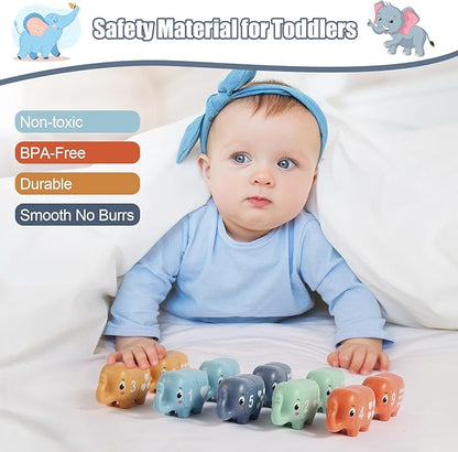 10PCS Elephant Number & Alphabet Learning Toys for Toddlers 2-4, Toddler Preschool Learning Activities, Educational Montessori Toys for 2 Year Old, Double Sided Matching Game 1-10 & A-J