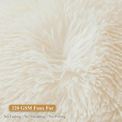 XeGe Faux Fur Reading Pillow Cover (No Filler), Fluffy Back Rest Pillow Case for Sitting in Bed, Adults Kids Shaggy Sit Up Back Support Study Pillow Cover with Arms Couch Chair Home Decoration, Beige