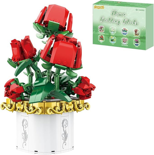 Flowers Bouquet Building Set (412 PCS) Roses Toy Building Set with Vase- Christmas, Mother's Day, Valentine Anniversary Birthday Gifts for Women Girlfriend Mom Ideal 63005