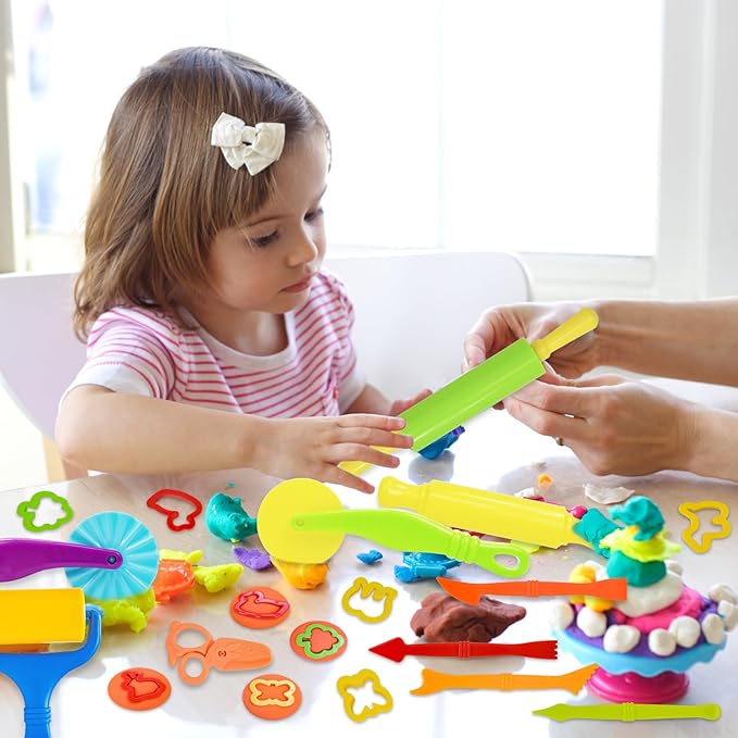 LCY WEDSHI Dough Tool Set, 22 Pcs Dough Tools Sets for Kids Ages 4-8, Dough Accessories Includes Cutters Roller, Rolling Pins, Safety Scissors, Plastic Knife, Animal Shapes Cutters