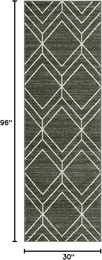 SAFAVIEH Adirondack Collection Runner Rug - 2'6" x 8', Green & Ivory, Geometric Design, Ideal for High Traffic Areas in Entryway, Kitchen & Bathroom (ADR241X-28)