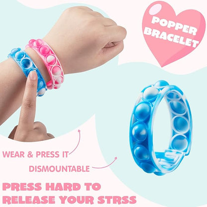 JOYIN 28 Packs Valentine's Day Cards with Pop Fidget Bracelet Pop Bubble Fidget Toy Bracelet Wristband Stress Relief Finger Press Toy for Kids Valentine's Classroom Exchange Prizes Party Favors