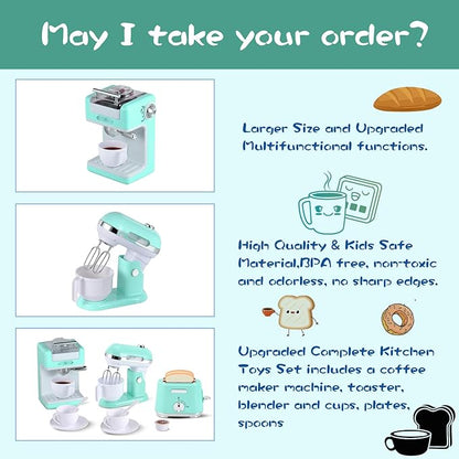 Kitchen Appliances Toys, Play Kitchen Accessories Set for Kids, Pretend Kitchen Toys with Coffee Maker, Mixer and Toaster, Play Kitchen Set for Kids (Green)
